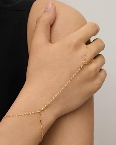 PAVOI Hand Chain Bracelet for Women, 14K Gold Plated Adjustable Ring Chain | Hand Chain Bracelet, Ring Bracelet Hand Chain, Arm & Body Jewelry - style: Beads