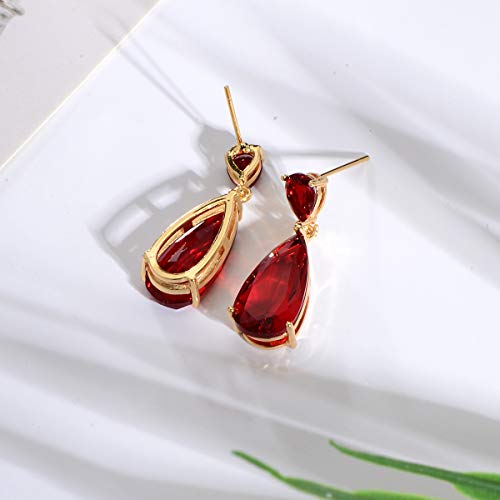 Wedding Jewelry Set for Bridesmaids - Sterling Silver Teardrop CZ Crystal Cubic Zirconia Rhinestone Diamond Bridal Necklace Earrings Set for Bride Mother of Bride Party Prom Birthstone Costume Jewelry - color: Jul-Ruby