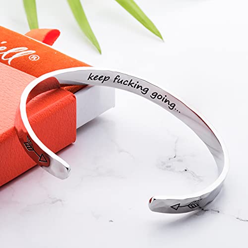 Carviell Bracelet - Gifts for Women – Inspirational, Friendships, Love, Mom, Daughters, Sisters, Christian, Graduations, Memorials & Wedding Gifts – 100+ Phrases – Stainless Steel, Gift Ready - color: BADASS GIFT - Keep f##king going