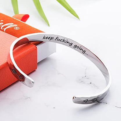 Carviell Bracelet - Gifts for Women – Inspirational, Friendships, Love, Mom, Daughters, Sisters, Christian, Graduations, Memorials & Wedding Gifts – 100+ Phrases – Stainless Steel, Gift Ready - color: BADASS GIFT - Keep f##king going