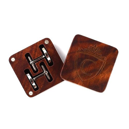 Mens Initial Silver Cufflinks A-Z Alphabet Letter Steel Cuff Links with Engraved Walnut Wood Box Groom Groomsman Wedding Set… - style: C