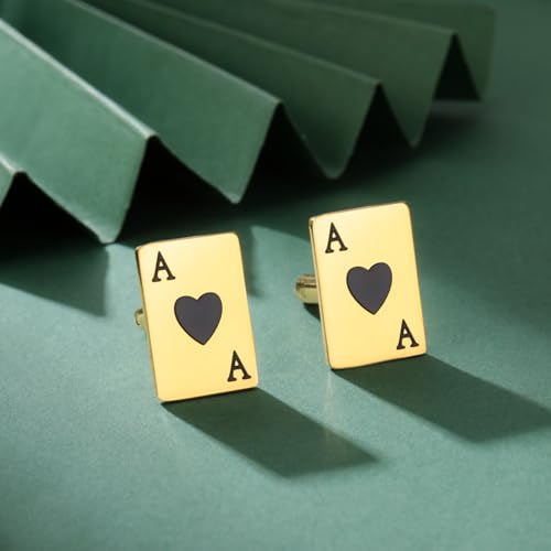Cufflinks for Men Delicate Stainless Steel Wedding Business Cufflinks Gifts for Groom Husband French Shirt Accessories - style: Ace of Spades-Gold