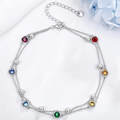 POPLYKE 925 Sterling Silver Double Layered Chain Evil Eye Daisy Sunflower Butterfly Anklets for Women Holiday Beach Crystal Ankle Bracelet Dainty Evil Eye Jewelry - style: Crystal Chakra Anklet