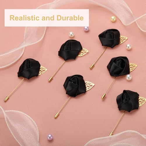 uxcell 24pcs Black Rose Boutonnieres Flower Pins for Wedding | Buttonholes Pocket Boutonnieres for Wedding Ceremony Anniversary Prom Formal Dinner Party - color: Black