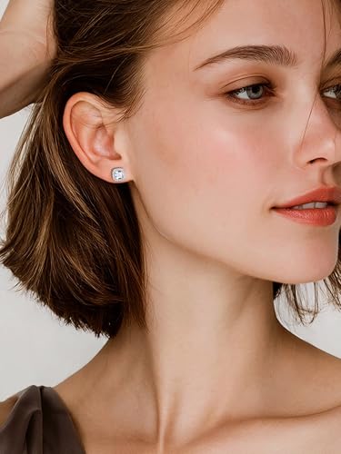 FindChic Birthstone Earrings for Women, Round/Heart/Square/Teardrop Earrings with 925 Sterling Silver Posts & Push Backs, Hypoallergenic Studs with Cubic Zirconia, 12 Months Jewelry with Gift Box - style: 04. April-Diamond (Square)