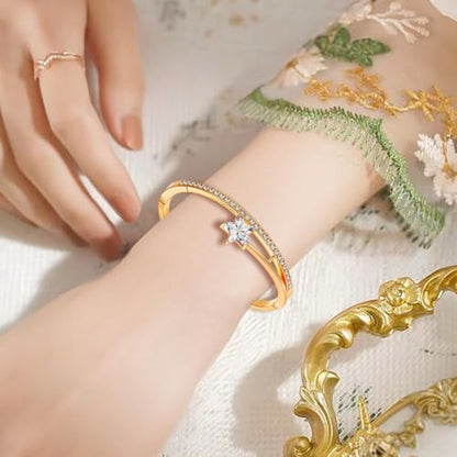 3Pcs Butterfly Flower Star Crystal Bangles for Women Rhinestone Cuff Bangles Boho Bracelets Jewelry Set Alloy Hinged Bangle for Women Jewelry Gifts