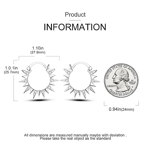 NARMO 925 Sterling Silver Earrings for Women Hypoallergenic Hoop Earrings - color: Sun