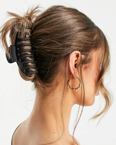 Medium Hair Claw Clips for Thin and Medium Thick Hair, Strong Hold Hair Clips for Fine Hair, Non-slip Cute Claw Clips for Women and Girls, Extra Lightweight Matte Jaw clips (Black) - color: Black