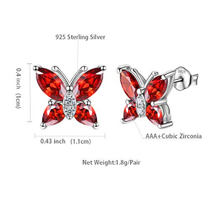 Butterfly Birthstone Stud Earrings - Women 925 Sterling Silver Butterflies Birthstone Stud Earrings Birthday Gift for Women - color: A.January