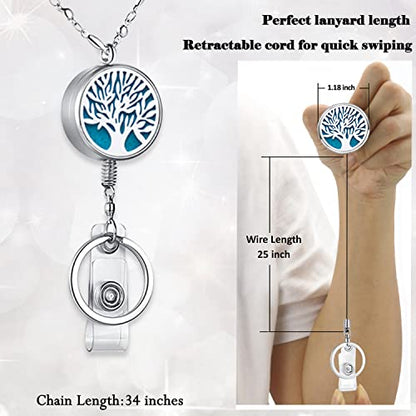 Retractable Lanyard, Lanyards for ID Badges, Badge Reels Retractable | Teacher Lanyard, Tree of Life Diffuser Necklace Lanyard for Women Nurse Stainless Steel Chain Keychain ID Badge Holder - color: 3-retractable-tree of Life