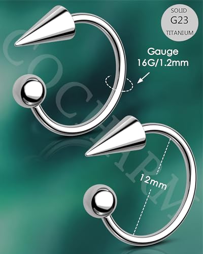 G23 Titanium Lip Rings Surgical Steel Snake Bite Lip Jewelry 16g Spike Labret Rings 8mm 10mm 12mm Horseshoe Conch Hoop Earrings 16 Gauge Conch Piercing Jewelry - size: 12mm+2 pieces
