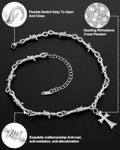 Stainless Steel Gothic Y2K Punk Rock Emo Biker Pendant Necklace | Cosplay Vintage Viking Alt Edgy Fashion Charm Necklace Jewelry for Men Women Active Daily Wear - style: Barbed Wire Large Cross