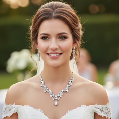 Silver Jewelry Sets for Women Rhinestone Necklace Dangle Earrings Bracelet Set Bridal Wedding Jewelry Sets for Brides Bridemaid Prom Costume Accessories Jewelry - style: Silver Jewelry Set style3