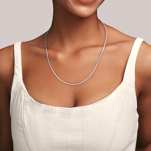 Jewlpire 1.5mm 2mm 2.5mm Snake Chain 18k Gold Plated 925 Sterling Silver Chain Necklace for Women, Smooth Sturdy Hypoallergenic, 16 18 20 22 24 Inch - color: 1.5mm Silver, size: 16 Inches