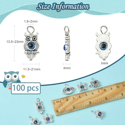 LiQunSweet 100 Pcs Mixed Shapes Turtle Elephant Butterfly Owl Animal Evil Eye Charms for Jewelry Making Bracelet Earrings Necklace DIY Craft - color: Animal Evil Eye Charms_100 Pcs
