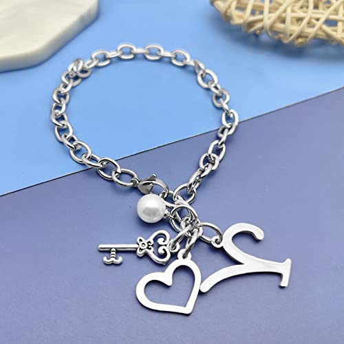 Initial A-Z Bracelets Gift for Women Girls Stainless Steel Chain Bracelet 26 Alphabet Jewelry Gifts for Birthday Anniversary Letter Bracelet Monogram Gifts for Sister Friend Girlfriends Mom 8.26 Inch - color: Y