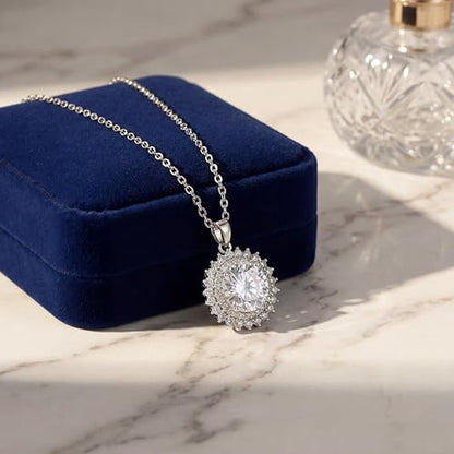 Necklaces for Women - Sparkling Flower Pendant Necklace, 18K Gold Plated Chain, Sunflower Clover Jewelry for Wedding Party, 16+2 Inch - color: Silver