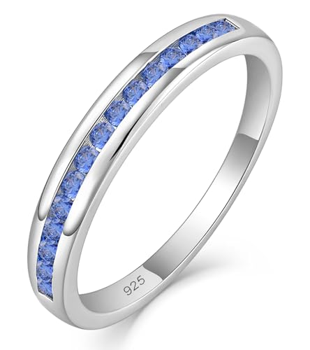 YL Stackable Rings 925 Sterling Silver Halo Birthstone Eternity Bands Jewelry for Women - color: 12-tanzanite-Dec