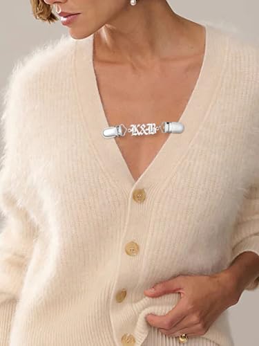 Custom4U Personalized Sweater Clips for Cardigans, Custom Name Initials Cinch Clip, Stainless Steel Dress Clips Back Cinch Shirt Clips for Women Clothing, Shawl Dress Shirts Cincher Small Brooch Jewelry Gifts - color: Steel Color-Old English Font
