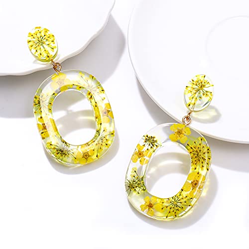 Acrylic Earrings For Women Statement Geometric Earrings Resin Acetate Drop Dangle Earrings Mottled Hoop Earrings Fashion Jewelry - color: H:Yellow