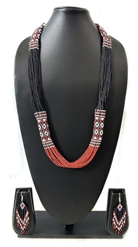Layered – Boho Native American Style Layered Beaded Necklace– Ukrainian beaded Necklace Native Handmade Seed Bead Necklace Tribal ethnic beaded Necklace for Women (Tuquoise) - color: Black & Brown