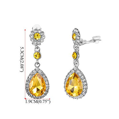 Gorgeous Austrian Crystal Rhinestone Wedding Bridal Teardrop Drop Dangle Earrings - color: Golden Yellow