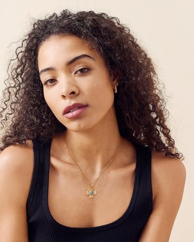 Aobei Pearl 18K Gold Plated Paperclip Chain Choker Satellite Chain Freshwater Cultured Biwa Pearl Pendant Necklace Dainty Turquoise Jewelry for Women - color: Green-blue Oval Turquoise Cross