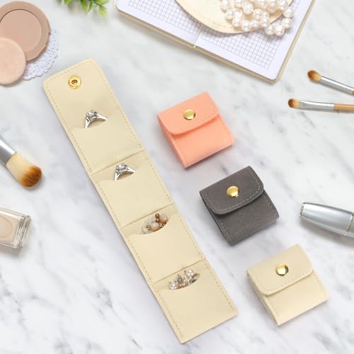 KUKUVR Mini Travel Jewelry Organizer Bag (Beige) | Foldable 4 Compartment, Gym Jewelry Holder Case, Ring Earring Necklace Storage Roll Pouch, Gift for Women - color: Beige