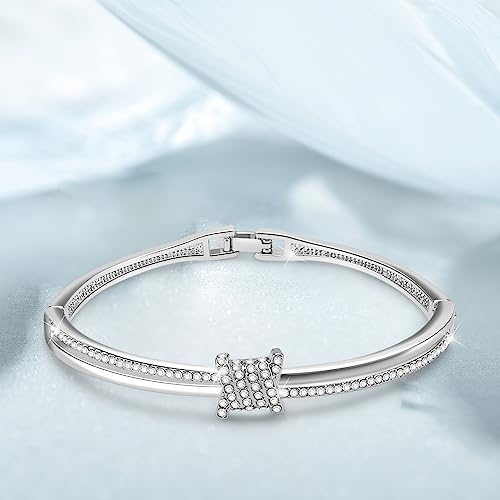 Princess Bangle Bracelets For Women 18K Gold Plating Adjustable Bracelets With White Crystal Idea Gift For Women - color: White Gold