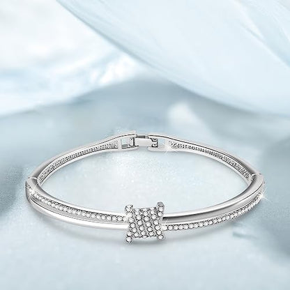 Princess Bangle Bracelets For Women 18K Gold Plating Adjustable Bracelets With White Crystal Idea Gift For Women - color: White Gold