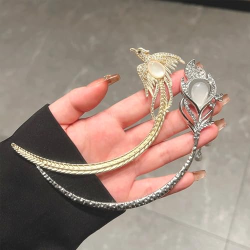 2 Pcs Chinese phoenix Hair sticks for buns,Hair pins for women,Buns and Updos with No Hair Damage,Metal French Pin Great Hold,Suitable for fine & thick hairUS373 (Gold + Silver) - color: Gold + Silver
