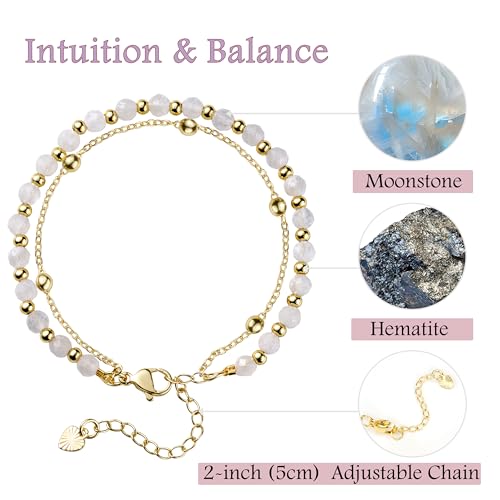 Farfume Crystal Beaded Bracelets for Women 4mm Natural Stone Jewelry Gifts | Natural Beads Gemstone,Handmade,Helper Tool,Yoga Protection,Hypoallergenic,Durability Wear - color: Moonstone-Intuition & Balance