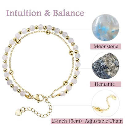 Farfume Crystal Beaded Bracelets for Women 4mm Natural Stone Jewelry Gifts | Natural Beads Gemstone,Handmade,Helper Tool,Yoga Protection,Hypoallergenic,Durability Wear - color: Moonstone-Intuition & Balance