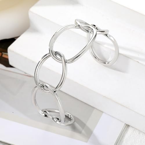 Dainty Gold Bangle Bracelets Open Chunky Cuff Bracelets Adjustable Trendy Minimalist Wide Bracelets Jewelry Women Gifts - color: Silver