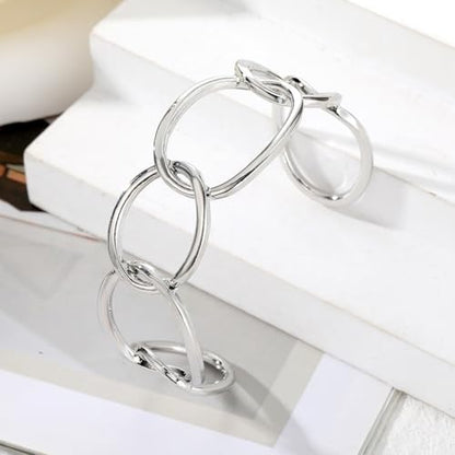 Dainty Gold Bangle Bracelets Open Chunky Cuff Bracelets Adjustable Trendy Minimalist Wide Bracelets Jewelry Women Gifts - color: Silver