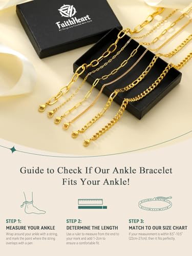 FaithHeart Waterproof Ankle Bracelets for Women, 1/2/3Pcs Non Tarnish Stainless Steel Layered Anklet Set Paperclip Figaro Cuban Link Chain Dainty Summer Beach Jewelry Gift Adjustable Size - style: c.Paperclip - Silver