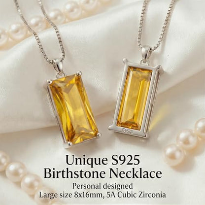 8mm x 16mm Square Birthstone Pendant Necklace – Fashion charming Sterling Silver Gift for women - color: November
