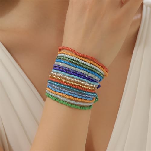 18Pcs Boho Stackable Beaded Bracelets for Women Colorful Handmade Multilayered Rice Beads Anklets Set Summer Beach Bohemian Jewelry Gift - color: Style 1 Multicolor B