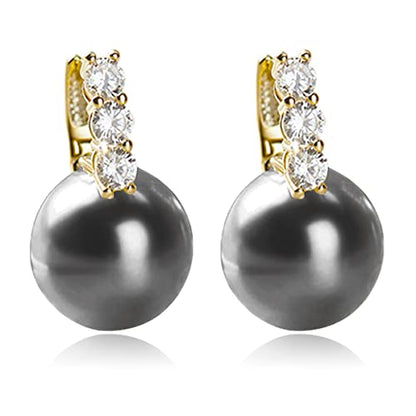 Pearl Earrings for Women 14K Gold Plated Hypoallergenic Pearl Earrings 5A Cubic Zirconia Dangle Earrings Elegant Jewelry - color: 1-Gold-black