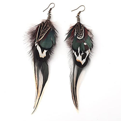 Bohemian Long Feather Earrings for Women Handmade Natural Dangle Tassel Jewelry - color: Style A