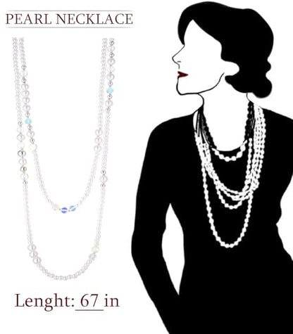 Errally Long Pearl Necklace and Earring Set Layered Pearl Beaded Necklaces for Women White Costume Jewelry Sets Gifts for Mom - color: Crystal