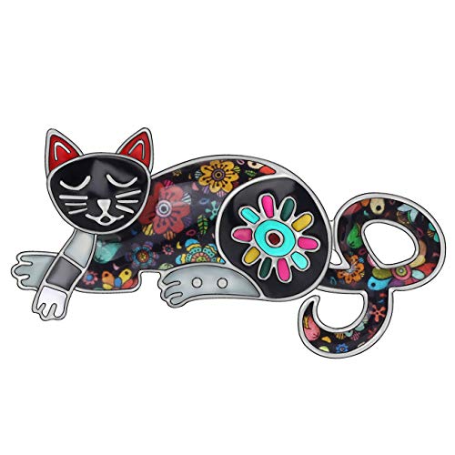 NEWEI Cat Brooch Pins for Women Girls Jacket Bag Charms Cat Pins Jewelry Gifts - color: Ebony Black