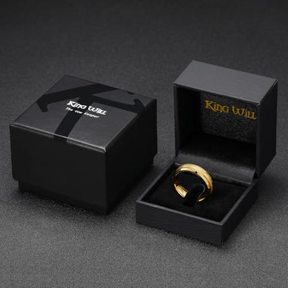 King Will Classic Tungsten Carbide Ring Brushed Two Grooved Center Hammered Design Mens Wedding Band for Men | Black/Silver/Gold, 8mm, Men's Wedding Band, Grooved, Comfort Fit, Everyday Wear - color: A-Gold 6mm