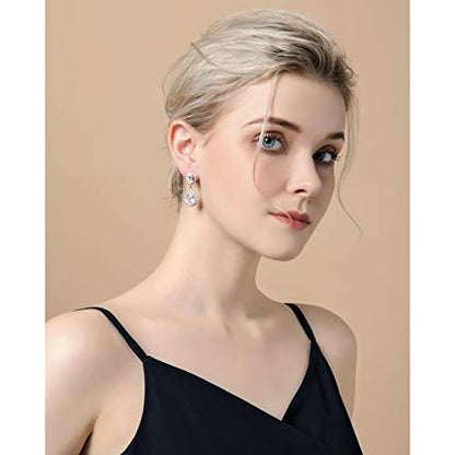 Teardrop Dangle Earrings for Wedding - Sparkly Sterling Silver Cubic Zirconia Crystal Rhinestone Drop Earrings Pierced Austrian Style Hypoallergenic Earrings Womens Bridal Jewelry - style: teardrop wedding earring(RG)