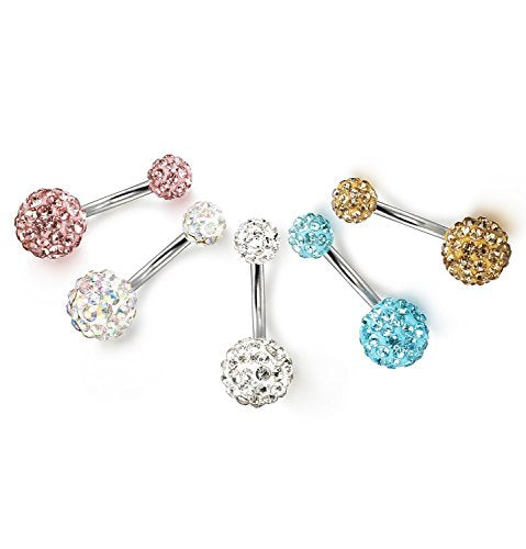 FIBO STEEL 5 Pcs 14G Stainless Steel Belly Button Rings Navel Barbell Body Jewelry Piercing - style: Style B