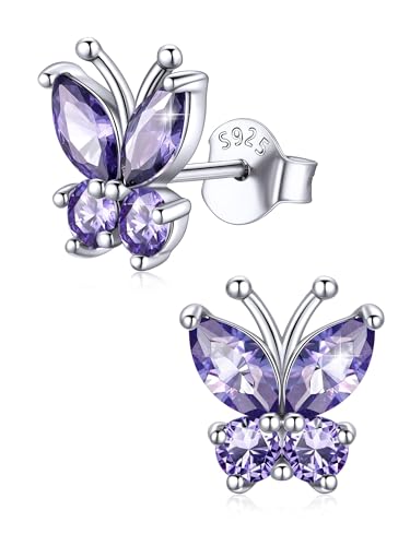 ChicSilver 925 Sterling Silver Bow/Butterfly Earrings for Women Hypoallergenic Birthstone Earrings Dainty Bow/Butterfly Jewelry Gift for Women - color: Butterfly-June-Alexandrite