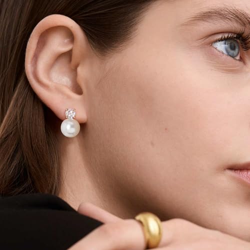 Awinesn Pearl Clip on Earrings for Women 14K Gold Silver Plated Pearl Earrings Cubic Zirconia Non Pierced Earrings for Women Jewelry Gifts Wedding Party - color: CZ-gold-10mm