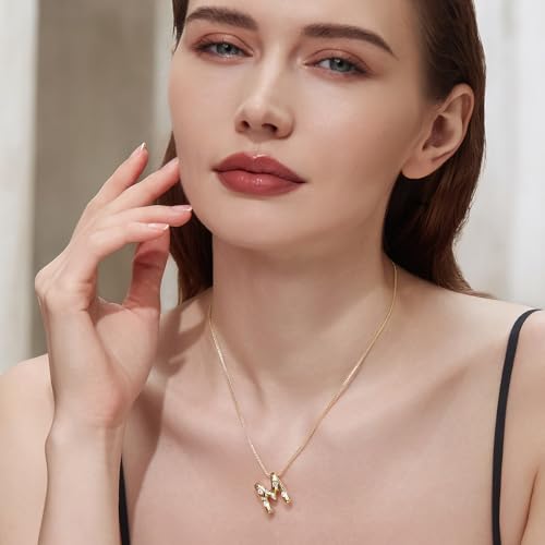 Cicy Bell Initial Necklace for Women 14k Gold Plated | Cubic Zirconia, Trendy, Personalized, Dainty Letter Pendant - color: M-Gold