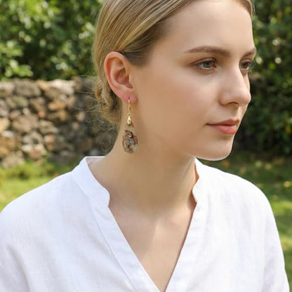 Natural Healing Teardrop Stone Leverback Dangle Drop Earrings Statement Gold earrings - color: khaki-Gold