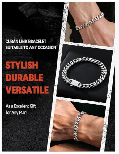 Fiusem Cuban link Bracelets for Men | 5mm/7mm/8mm Width, 7.1"/7.5"/7.9" Length Silver Tone Stainless Steel Bracelets for Men